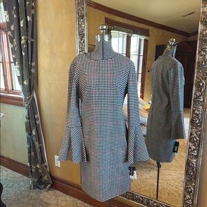 Ralph Lauren Black and White Sheath Dress with Bell Sleeves